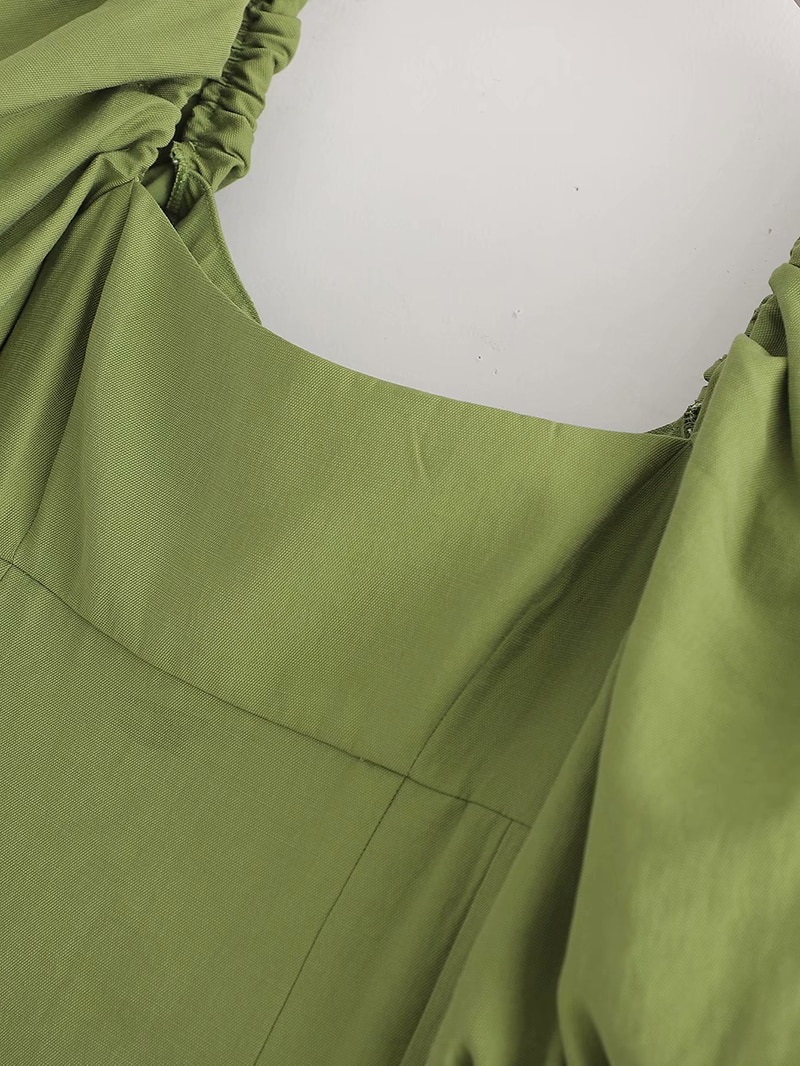 Casual Fashion Puff Short Sleeve Pleated Midi Dress - Image 3