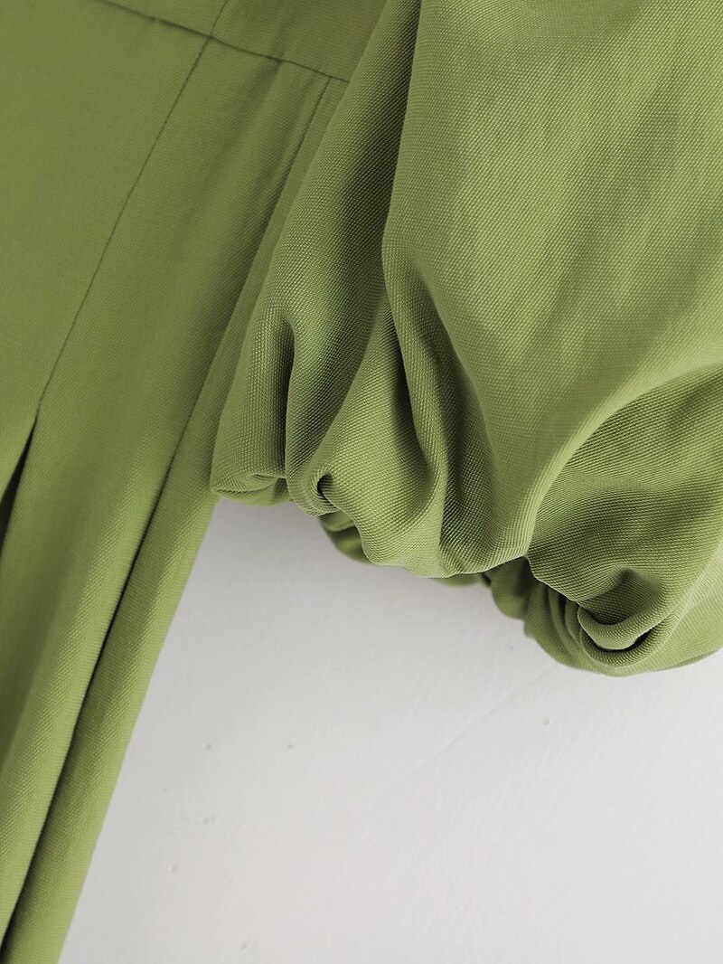 Casual Fashion Puff Short Sleeve Pleated Midi Dress - Image 6