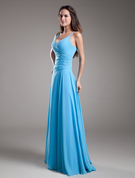 Chiffon Evening Dress V Neck Occasion Dress Spaghetti Strap Beading ...