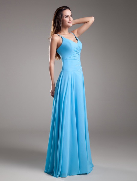 Chiffon Evening Dress V Neck Occasion Dress Spaghetti Strap Beading ...