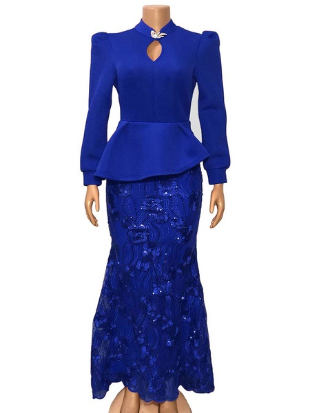 Maxi Dresses Long Sleeves Stand Collar Sequins Irregular Polyester Floor Length Dress - Image 7