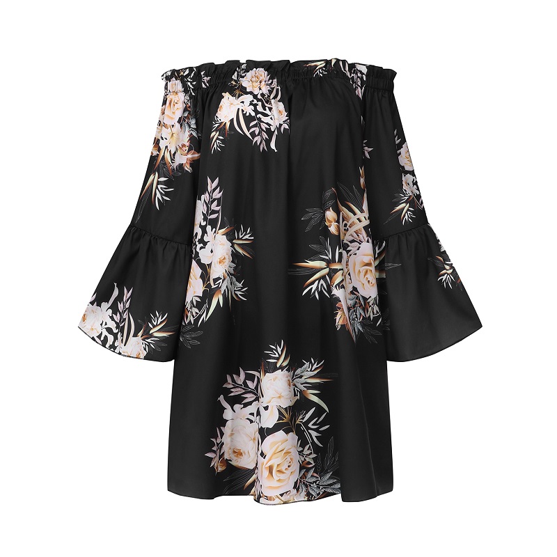 Off Shoulder Floral Print Ruffle Sleeve Blouse Mini Dress - TD Mercado