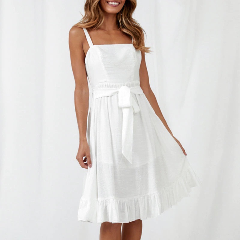 Spaghetti Strap Lace Up Bow Casual Party Dress - Image 5