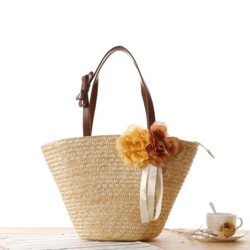 Two Beautiful Flowers Design High-Quality Beach Handbags
