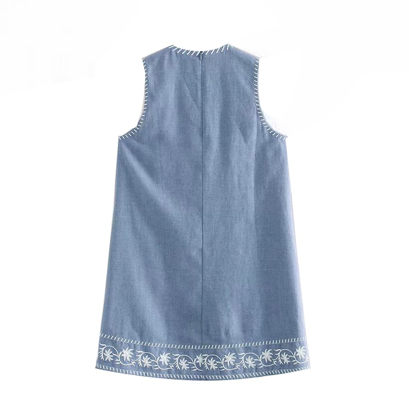 Vintage O Neck Embroidery Loose Mini Dress - Image 3