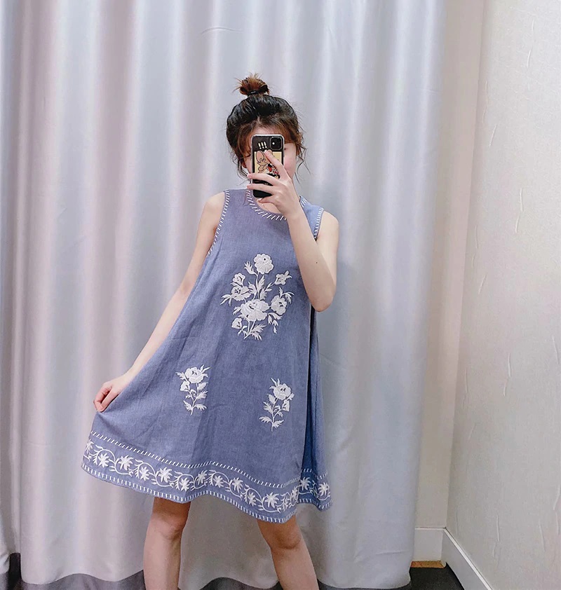 Vintage O Neck Embroidery Loose Mini Dress