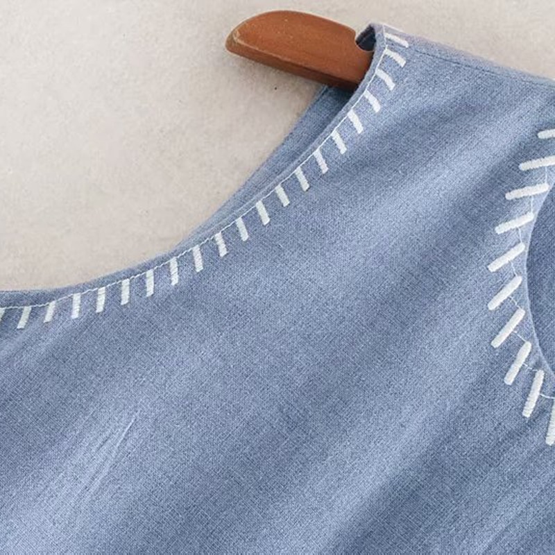 Vintage O Neck Embroidery Loose Mini Dress - Image 4