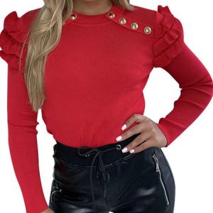 Blouse Buttons Jewel Neck Casual Long Sleeves Cotton Blend Tops