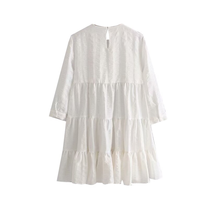 Casual Pleated O Neck Three Quarter Sleeve Mini Dresses - Image 3