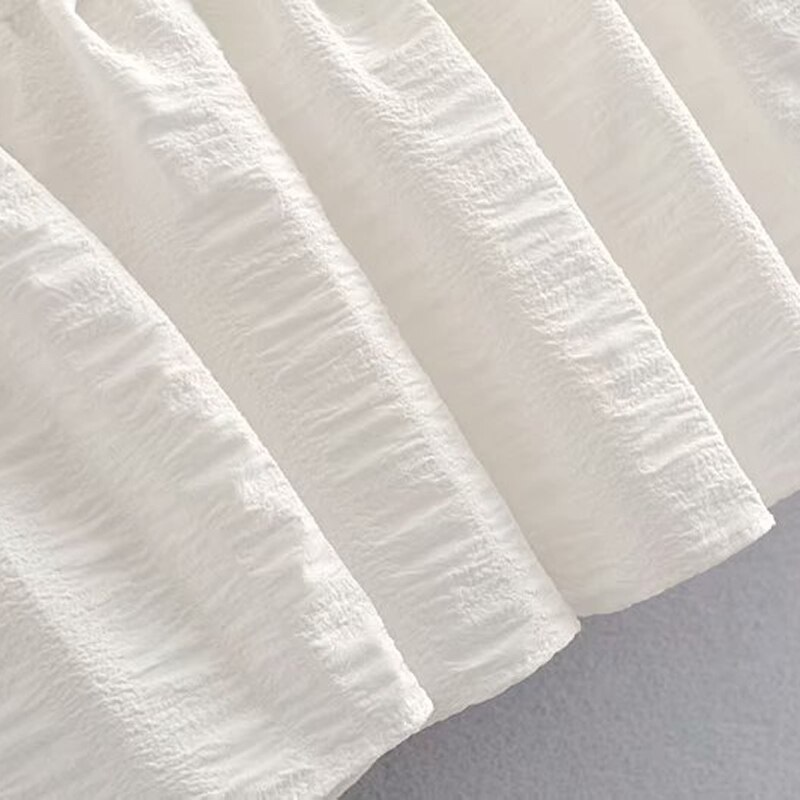 Casual Pleated O Neck Three Quarter Sleeve Mini Dresses - Image 6