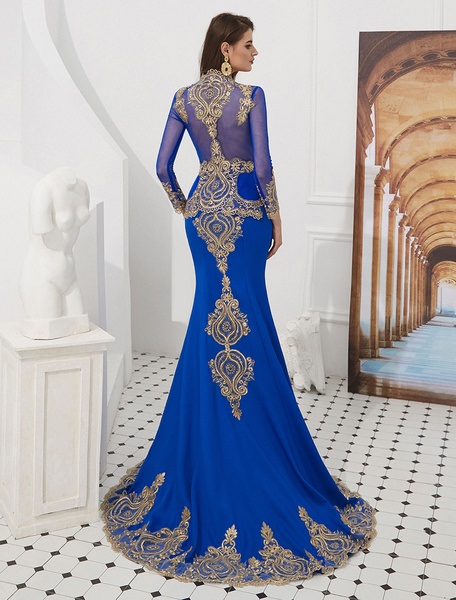 Embroidered Beaded Queen Anneneck Long Sleeve Formal Gowns With Cloak - Image 19