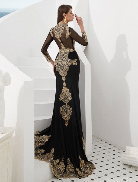 Embroidered Beaded Queen Anneneck Long Sleeve Formal Gowns With Cloak - Image 4
