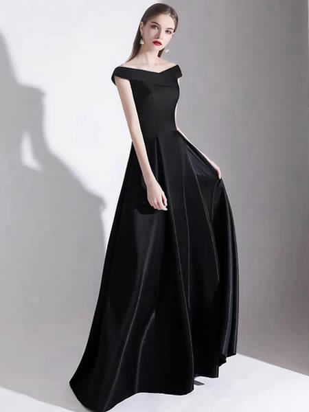 Evening A Line Bateau Neck Floor Length Formal Party Dresses