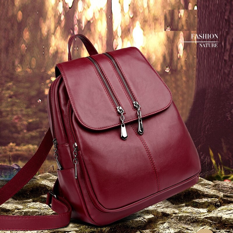 Fashion Travel Mochilas Leather Solid Backpacks - TD Mercado