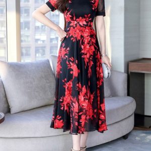 Floral Print Short Sleeves Maxi Dress