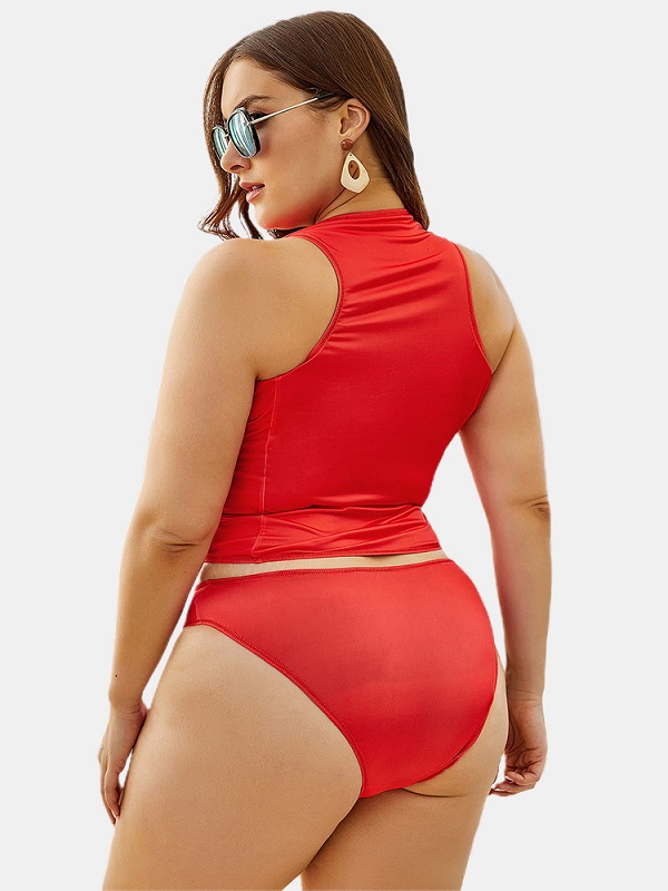 Front Zip Up Mid Waist Bottoms Bikini - Image 3