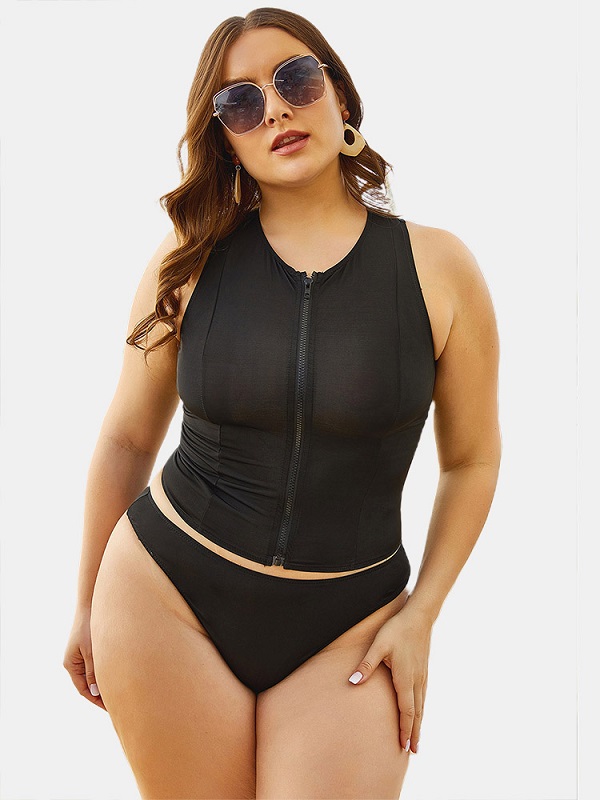 Front Zip Up Mid Waist Bottoms Bikini - Image 6