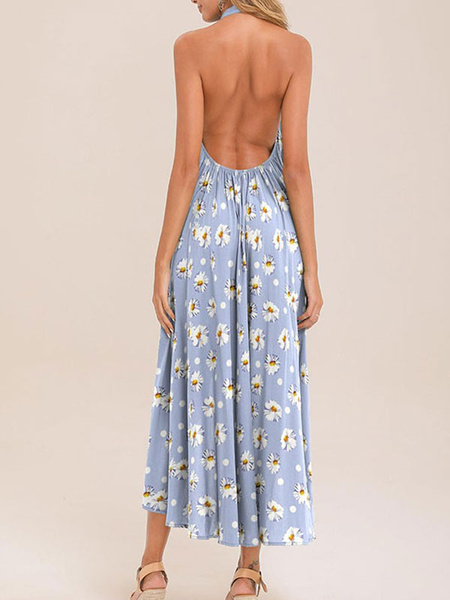 High Low Floral Sleeveless Backless Boho Beach Dress - Image 5