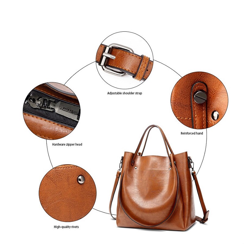 Leather Totes Fashion and Simple Style Large Capacity Crossbody Bag - Image 5