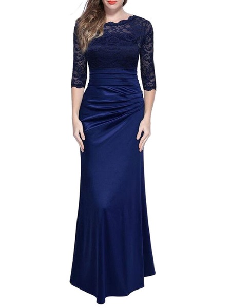 Maxi Dresses Half Sleeves Jewel Neck Polyester Floor Length Dress - Image 2