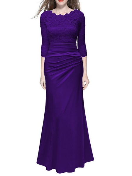 Maxi Dresses Half Sleeves Jewel Neck Polyester Floor Length Dress - Image 3