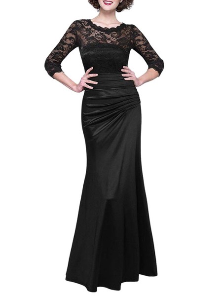 Maxi Dresses Half Sleeves Jewel Neck Polyester Floor Length Dress - Image 4