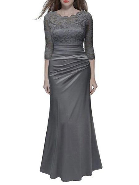 Maxi Dresses Half Sleeves Jewel Neck Polyester Floor Length Dress - Image 6