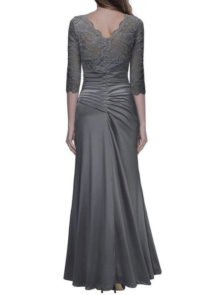 Maxi Dresses Half Sleeves Jewel Neck Polyester Floor Length Dress - Image 7