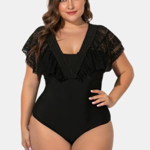 Plus Size Lace Sling Deep Necklines Swimwear