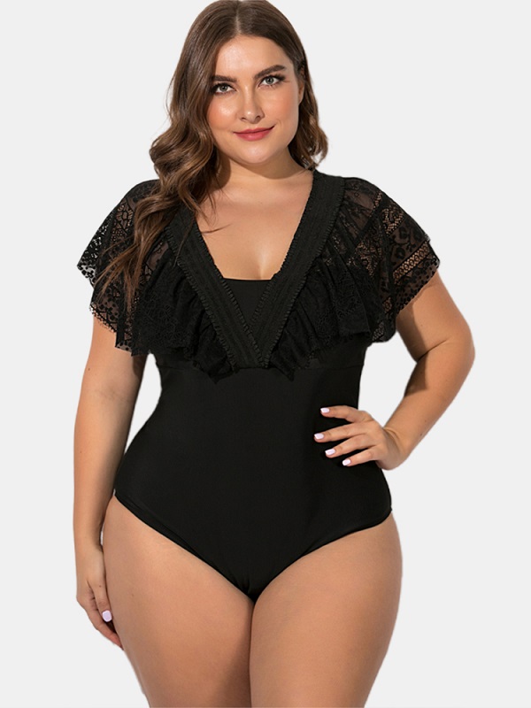 Plus Size Lace Sling Deep Necklines Swimwear