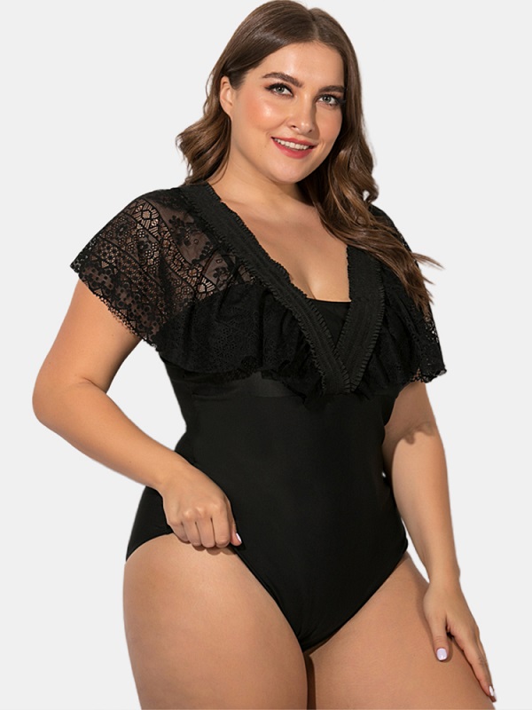 Plus Size Lace Sling Deep Necklines Swimwear - Image 2