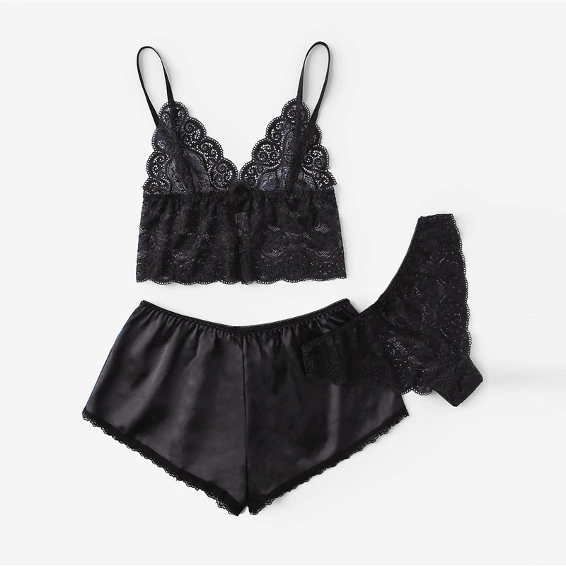 Plus Size Sexy Lace Satin Sling Nightwear - TD Mercado