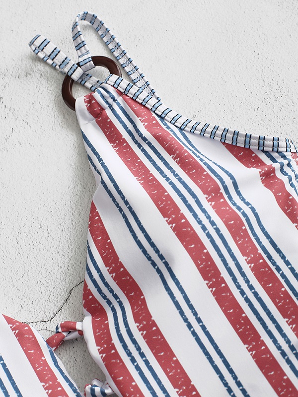 Print Deep Backless Hot Stripe Swimwear - Image 3