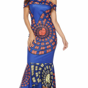 Printed Bateau Neck Ruffles Open Shoulder Casual Sleeveless Pencil Dress