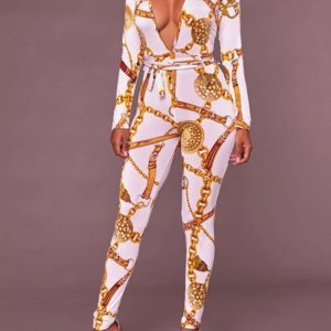Printed Stretch Polyester One Piece Jumpsuit