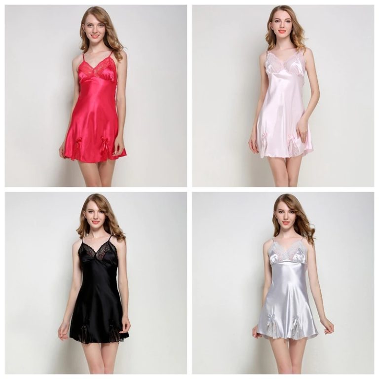Sexy Faux Silk Satin Sleeveless V-neck Nightgown – TD Mercado
