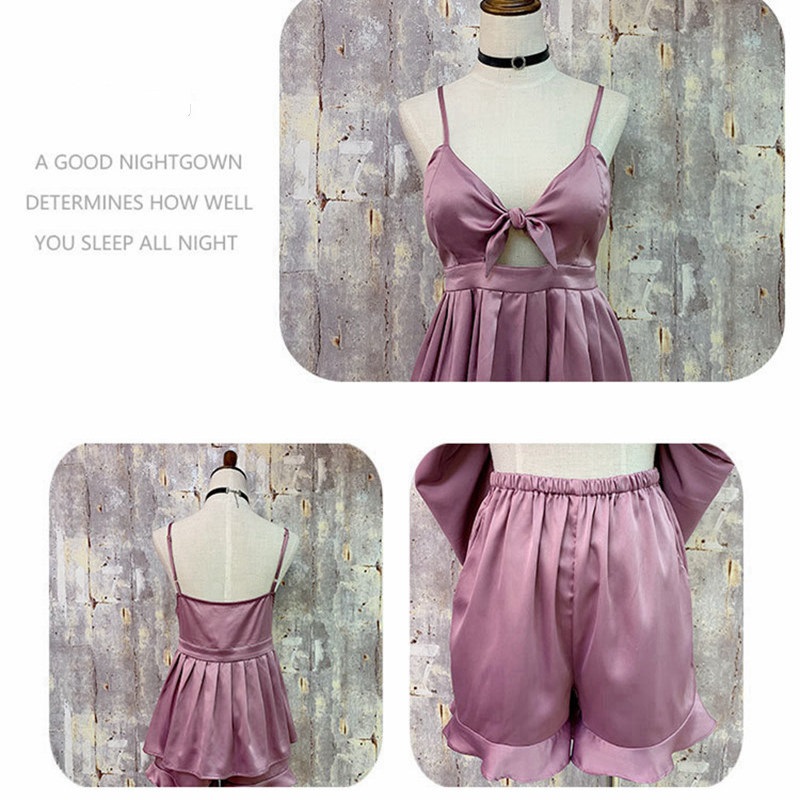 Sexy Satin Sleeveless Sling and Shorts Sleepwear - Image 2