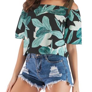 Shirt Printed Bateau Neck Casual Short Sleeves Chiffon Tops