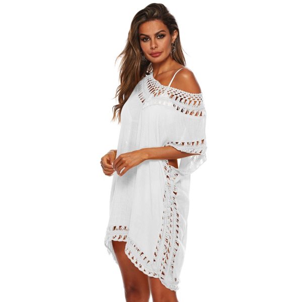 Solid V-Neck Hollow Beach Dress - TD Mercado