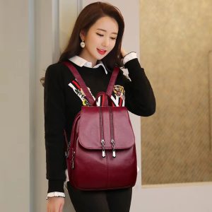 Trendy Travel Mochilas Leather Solid Soft Backpacks