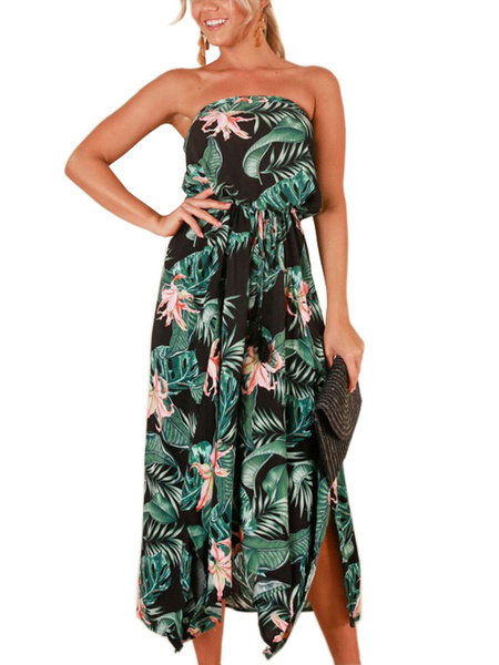 Tropical Print Strapless Beach Maxi Dress - TD Mercado