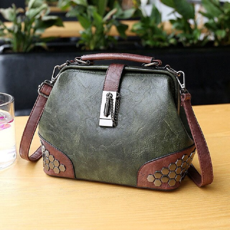 Vintage Leather Rivet Small Crossbody Bag - TD Mercado