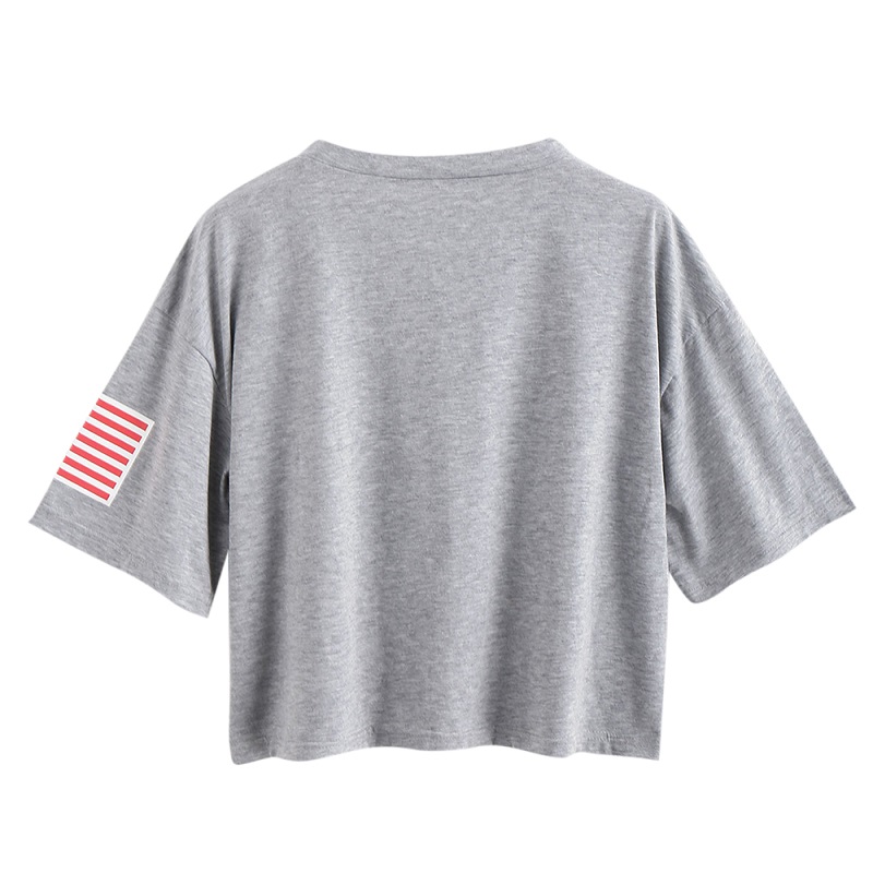 American Flag Print Casual Letter Short Tops - Image 2