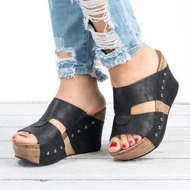 Birkie-Style Wedge Sandals - Double Wide Straps Open Heels - TD Mercado
