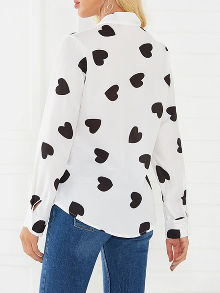 Blouse Polyester Stand Collar Layered Casual Geometric Lace Up Long Sleeves Tops - Image 3