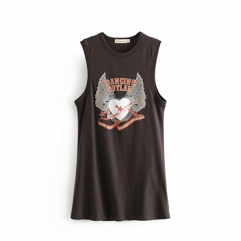Boho chic fashion sleeveless cartoon print tank tops