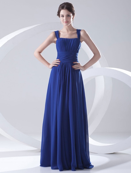 Bridesmaid Dress Floor-Length Straps Sheath Ruched Chiffon Dress