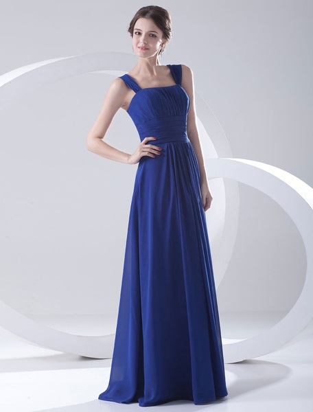 Bridesmaid Dress Floor-Length Straps Sheath Ruched Chiffon Dress - Image 2