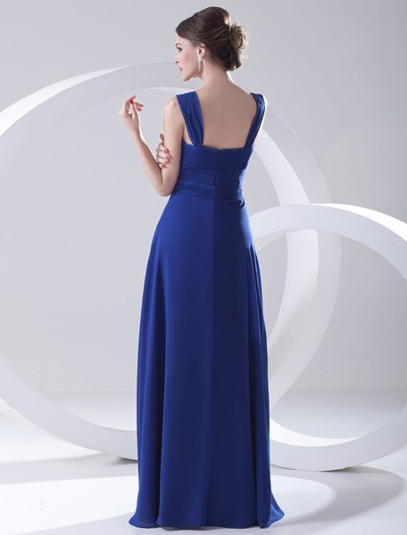 Bridesmaid Dress Floor-Length Straps Sheath Ruched Chiffon Dress - Image 4
