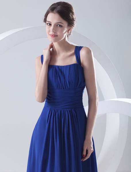 Bridesmaid Dress Floor-Length Straps Sheath Ruched Chiffon Dress - Image 5